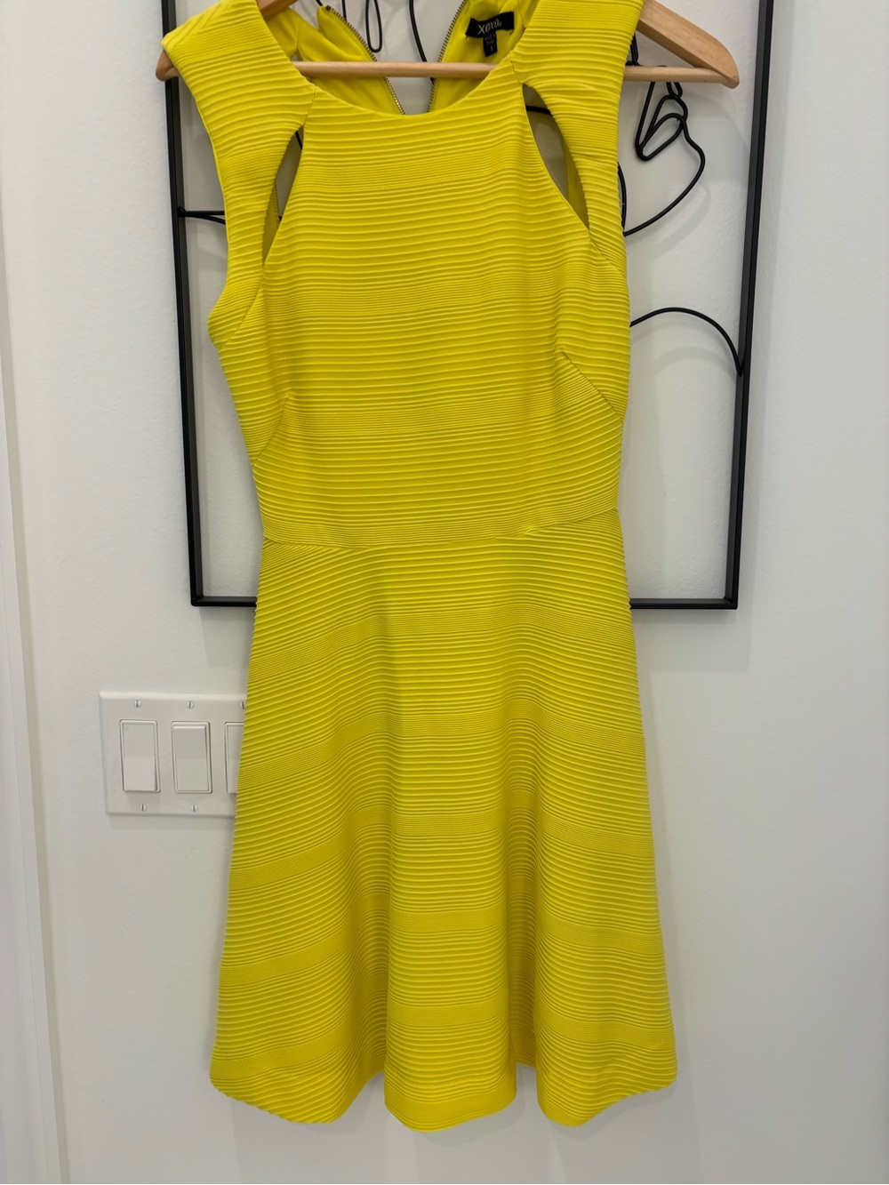 XOXO Bright Yellow Ribbed Cutout Mini Dress
